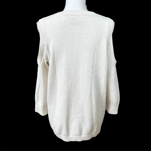 LOFT Cold Shoulder Cream Crew Neck Sweater Size L - Picture 4 of 7